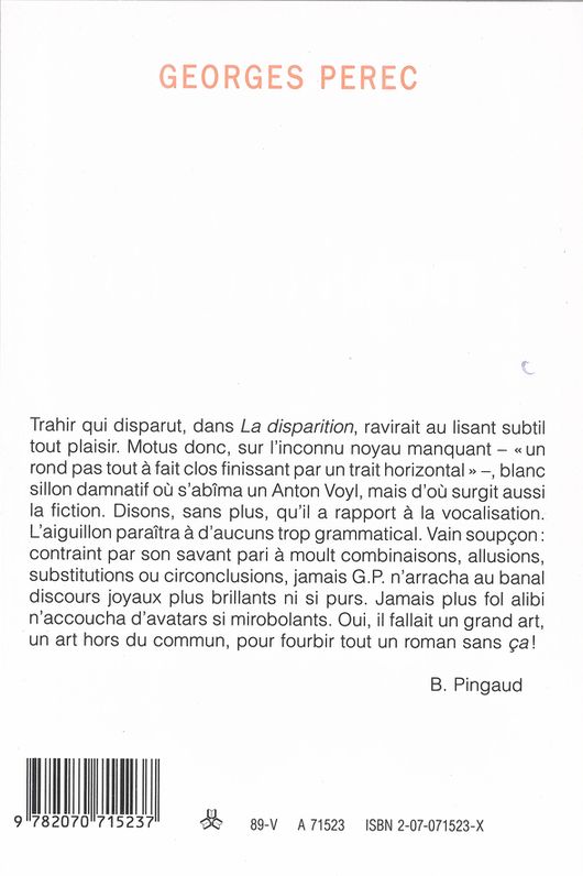 La disparition, de Georges Perec