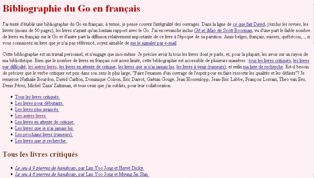 Le site Bibliographie du Go en 1997