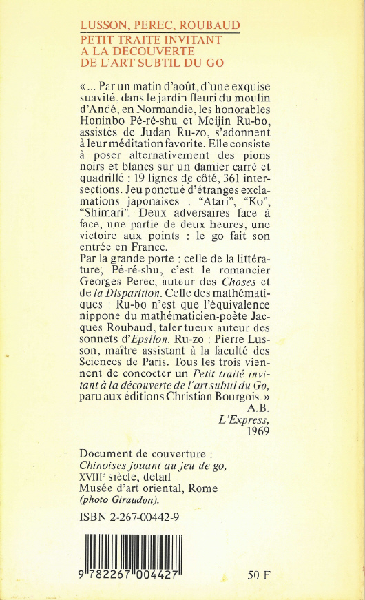 Petit traité invitant à la découverte de l'art subtil du Go de Pierre Lusson, Georges Perec et Jacques Roubaud